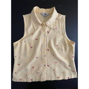 Vintage AKS Amy K Su Sleeveless Top Yellow with Red Cherries Womens Size XL